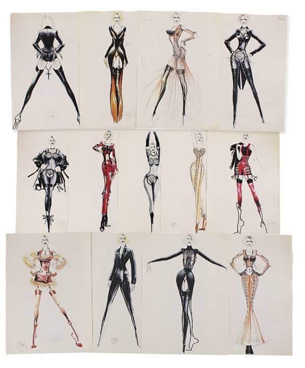 Esboços by Jean Paul Gaultier de looks para Madonna