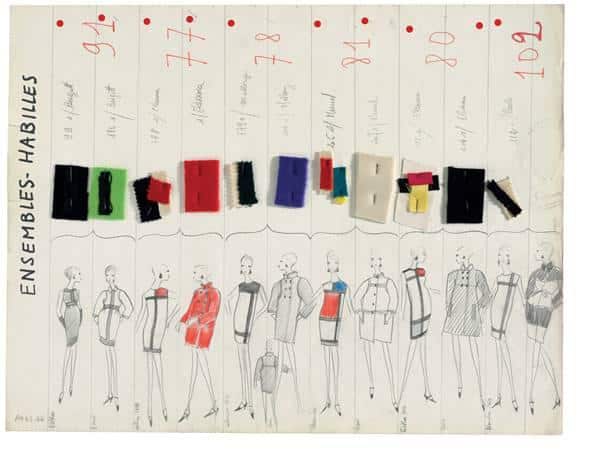 Esboços para a coleção inspirada em Mondrian, de Yves Saint Laurent